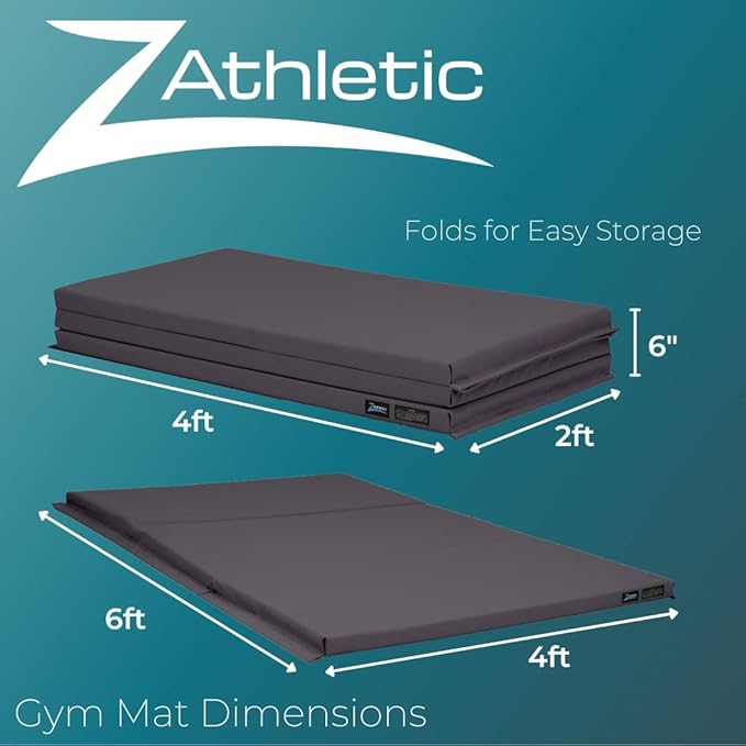 Z Athletic Folding Mat for Gymnastics, Tumbling, Cheerleading, and More, 4 Ft x 6 Ft x 2 In