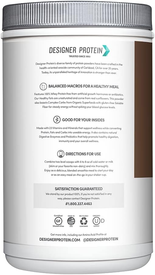 Designer Wellness, Designer Whey Protein Meal Replacement Powder, Organic Superfood Complex Carbs, Vitamins, Minerals, Gluten-Free, Milk Chocolate, 1.72 Pound