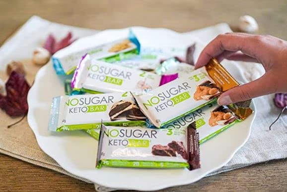 No Sugar Keto Bar Snack - Low Carb No Sugar Keto Snack Food with Keto Friendly Macros (24 x 1.41oz Bars, Birthday Cake)