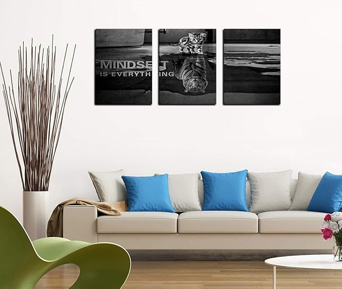 3 Panels Mindset is Everything Motivational Canvas Wall Art Inspirational Entrepreneur Quotes Poster Print Artwork Painting Picture for Framed Home Decoration Living Room office bedroom 72''W x 36''H