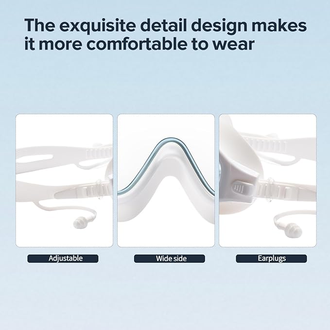 Adult Swimming Goggles,Leak-Proof,Anti-Fog Pool Glasses,Wide View Swim Goggles with Ear Plugs and Nose Clip