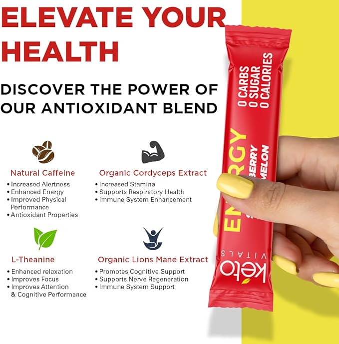Keto Vitals Electrolyte Energy Drink Powder Packets - Electrolyte Supplement for Energy and Rehydration - Strawberry Watermelon Keto Powder Packets, 30 Count