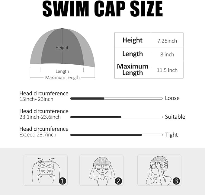 Tripsky Silicone Swim Cap,Comfortable Bathing Cap Ideal for Curly Short Medium Long Hair, Swimming Cap for Women and Men, Shower Caps Keep Hairstyle Unchanged…