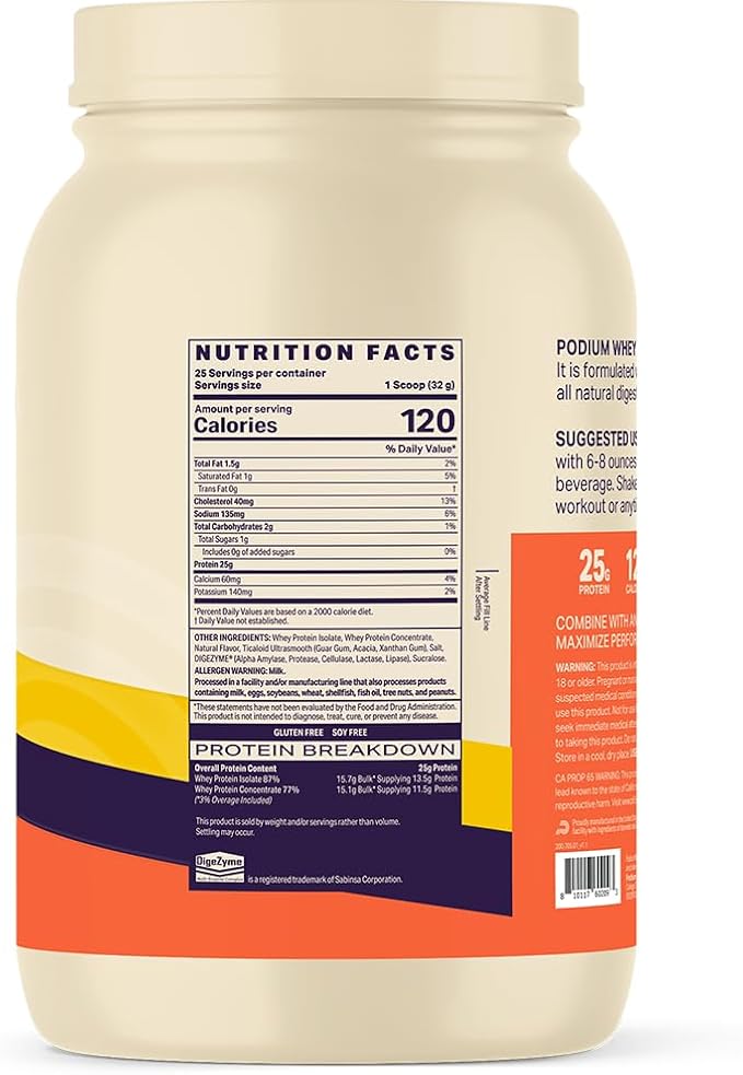 Podium Nutrition, 100% Whey Protein Powder, 25 Servings, 25g of Whey Protein Per Serving, Maple Butter Pancake, Gluten Free, Soy Free, No Artificial Colors