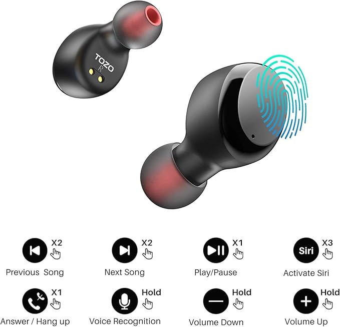 TOZO T6 Wireless Earbuds, Bluetooth 5.3 Ear Buds, Stereo Sound in Ear Headphones, 50 Hours Playtime, Wireless Charging Case, APP Customizable EQs, IPX8 Waterproof Earphones