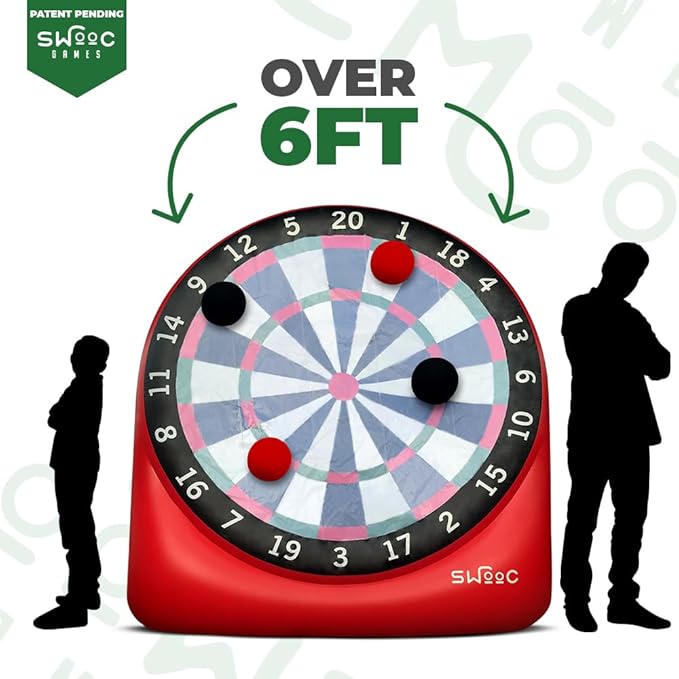SWOOC Games - Inflatable Giant Kick Darts (15+ Ways to Play) - Jumbo Soccer Dartboard w/Air Pump - Big Carnival Games - Giant Outdoor Games - Oversized Dart Board Yard & Lawn Game for Kids & Adults