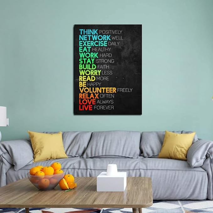 Think Positively Mindset Motivational Canvas Wall Art -Inspirational Office Wall Art Poster Quotes - Canvas Artwork Picture Print Framed for Home Office Bathroom Bedroom Wall Decor-16 x20