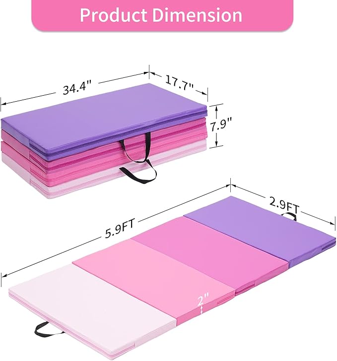 ZENOVA Gymnastics Mat 6'x3'x2''/4'x8'x2'' Exercise Mat Gym Mat for Home Aerobics Workout Foldable Tumbling Mat Children Gifts