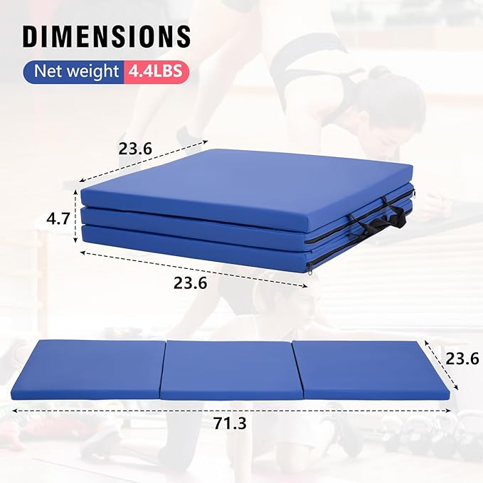 Gymnastics Tumbling Mats Portable Gymnastics Mat Foldable Tumbling Mat 2'x6'/4'x8' PU Leather Exercise Mat Yoga Mat with Carrying Handles for home Workout outdoor Yoga Gymnastics