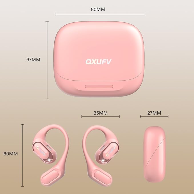 Open Ear Headphones, Bluetooth 5.4 Headphones Sports, Premium Sound with HD Mic Wireless Earbuds, 48H Playtime LED Power Display Ear Buds, IPX7 Lightweight Comfort Earphones for Running, Pink