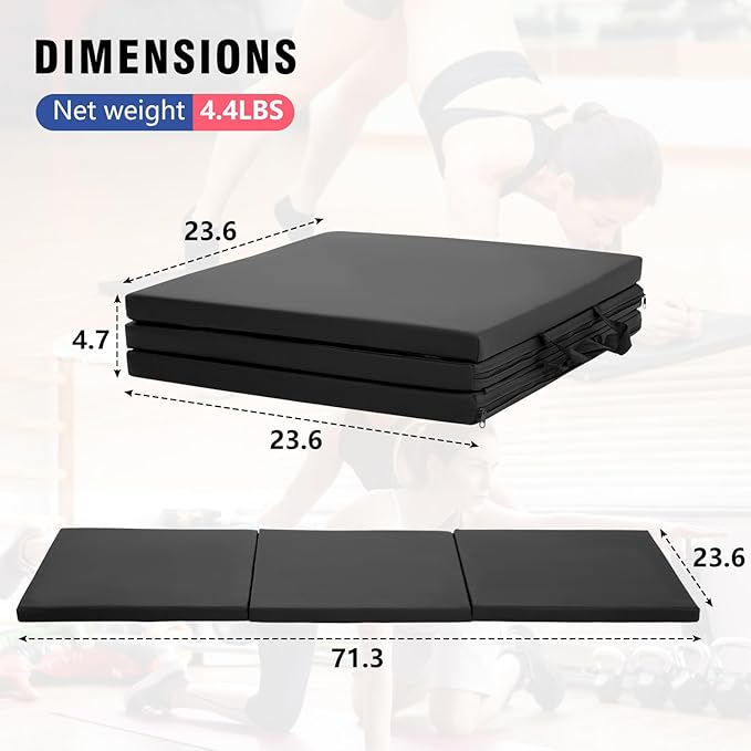 Gymnastics Tumbling Mats Portable Gymnastics Mat Foldable Tumbling Mat 2'x6'/4'x8' PU Leather Exercise Mat Yoga Mat with Carrying Handles for home Workout outdoor Yoga Gymnastics