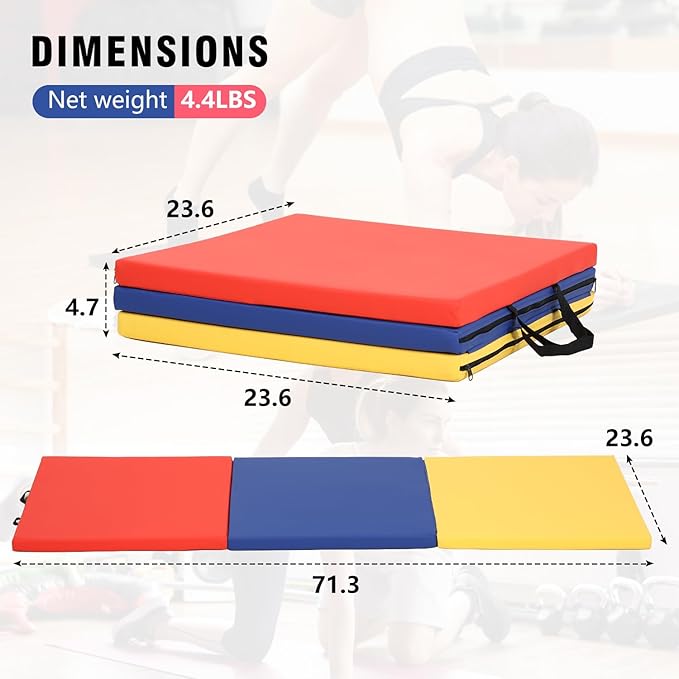 Gymnastics Tumbling Mats Portable Gymnastics Mat Foldable Tumbling Mat 2'x6'/4'x8' PU Leather Exercise Mat Yoga Mat with Carrying Handles for home Workout outdoor Yoga Gymnastics
