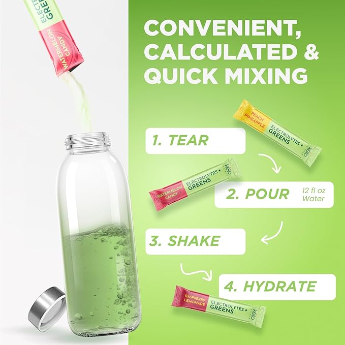 Keto Vitals Keto Electrolytes Plus Greens Superfood Powder Packets - 30 Servings Sugar Free Electrolytes Supplement for Hydration, Energy, Gut Health & Digestion - Super Greens Powder for Hydration