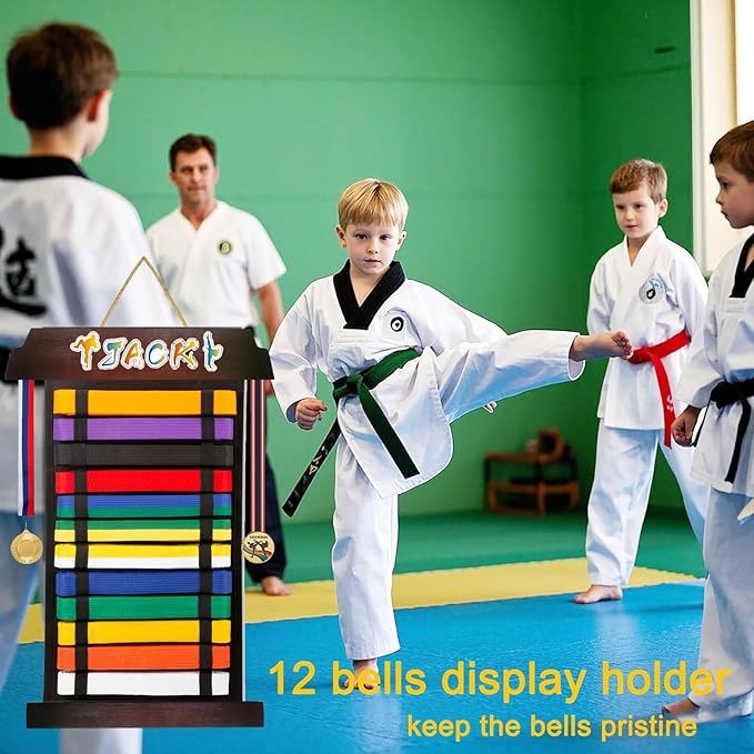 Karate Belt Display Rack - Holds Up to 12 Belts, Taekwondo & BJJ Belt Display Holder for Martial Arts, No Assembly Required, Martial Arts Belt Display for Teenagers & Adults