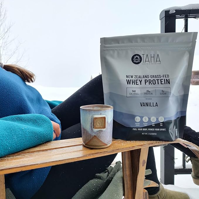 Taha Health & Nutrition Vanilla Flavored Whey Protein Concentrate Powder, 25g Protein, 140 Calories, 2g Sugar | New Zealand Grass-Fed, Free-Range Dairy | Gluten and Soy Free, Keto, Kosher | 2LB
