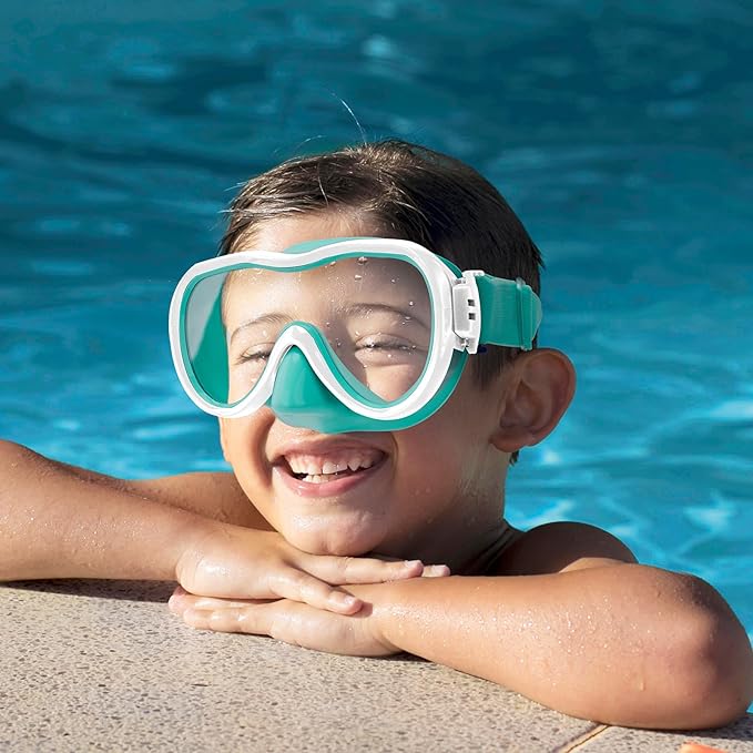 Kids Swim Goggles with Nose Cover, Anti-Leak Swim Mask with Elastic Fabric Strap, UV Protection Swimming Goggles for Kids