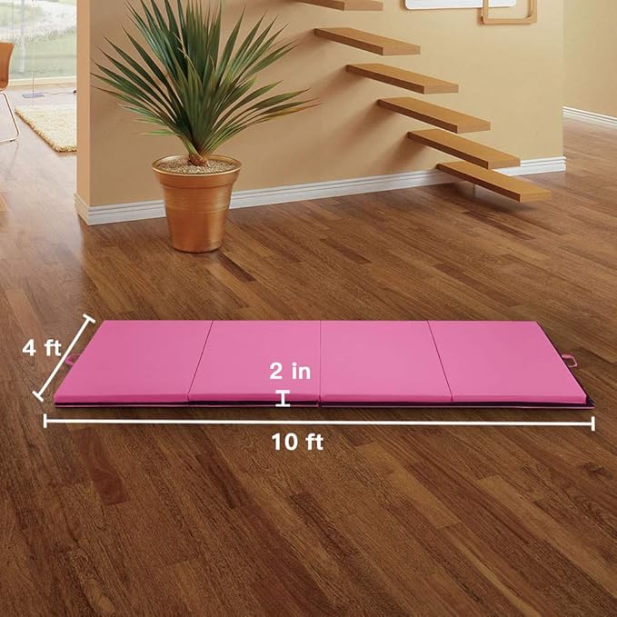 Gymnastics Tumbling Mats Portable Gymnastics Mat Foldable Tumbling Mat 2'x6'/4'x8' PU Leather Exercise Mat Yoga Mat with Carrying Handles for home Workout outdoor Yoga Gymnastics