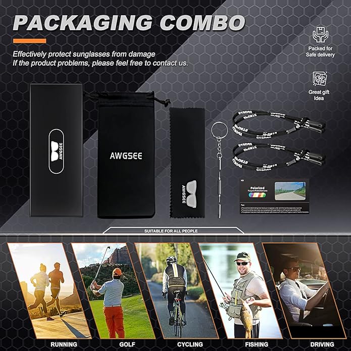 Polarized Sports Sunglasses for Men,TR90 Unbreakable Frame Sunglasses for Fishing Driving Cycling UV400 Protection