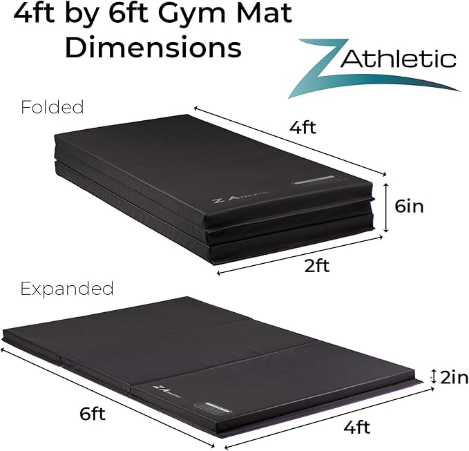 Z Athletic Folding Mat for Gymnastics, Tumbling, Cheerleading, and More, 4 Ft x 6 Ft x 2 In