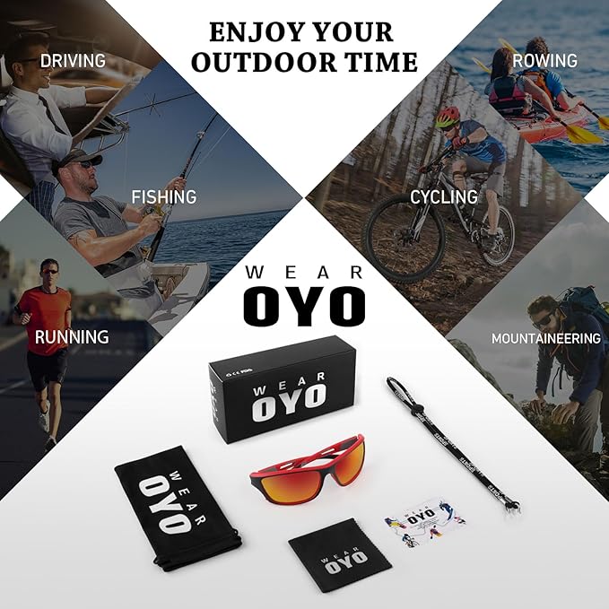 Polarized Sports Sunglasses for Men Women,Fishing Driving Rectangular Goggles UV400 Protection