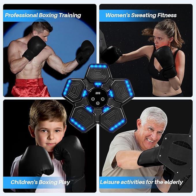 Music Boxing Machine, Bluetooth Music Punching Machine with Gloves, Electronic LED Boxing Training Equipment Wall Mounted, 9 Modes & 9 Speeds, Boxing Target for Home, Office, Gym
