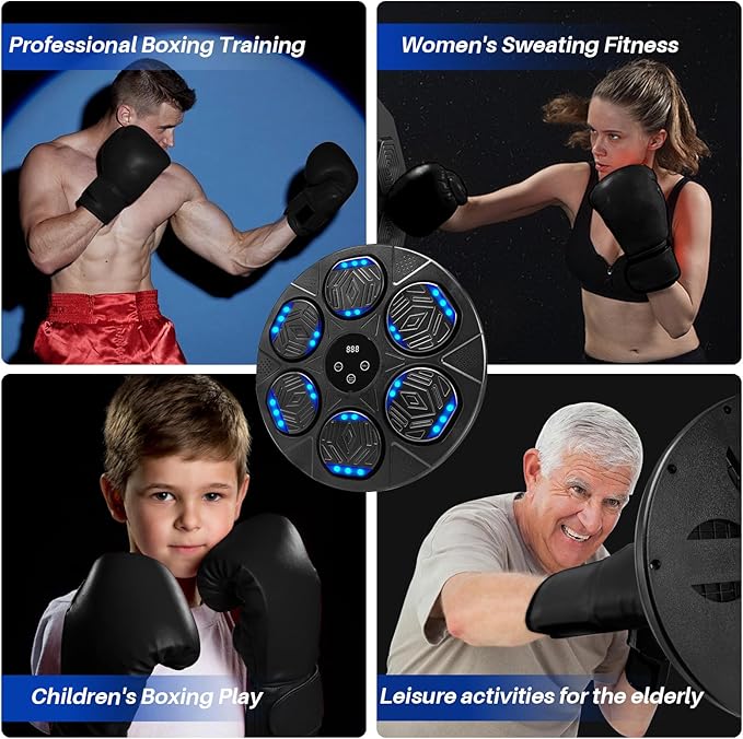 Music Boxing Machine, Bluetooth Music Punching Machine with Gloves, Electronic LED Boxing Training Equipment Wall Mounted, 9 Modes & 9 Speeds, Boxing Target for Home, Office, Gym
