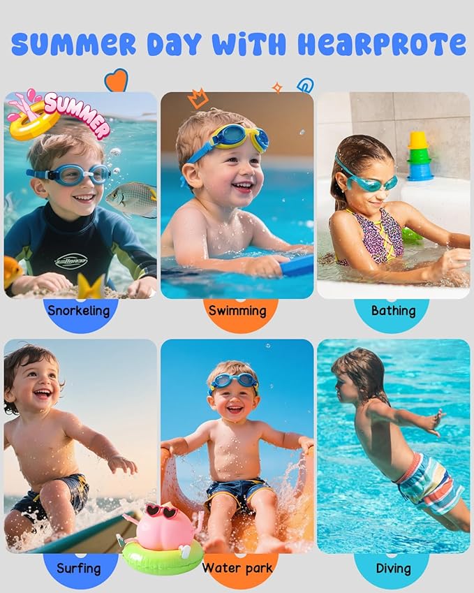 Hearprotek 3 Pairs Swimming Ear Plugs for Kids, Soft Silicone Reusable Waterproof Earplugs for Toddlers Bathing Swimming and Other Water Sports(Blue/Orange/Green)