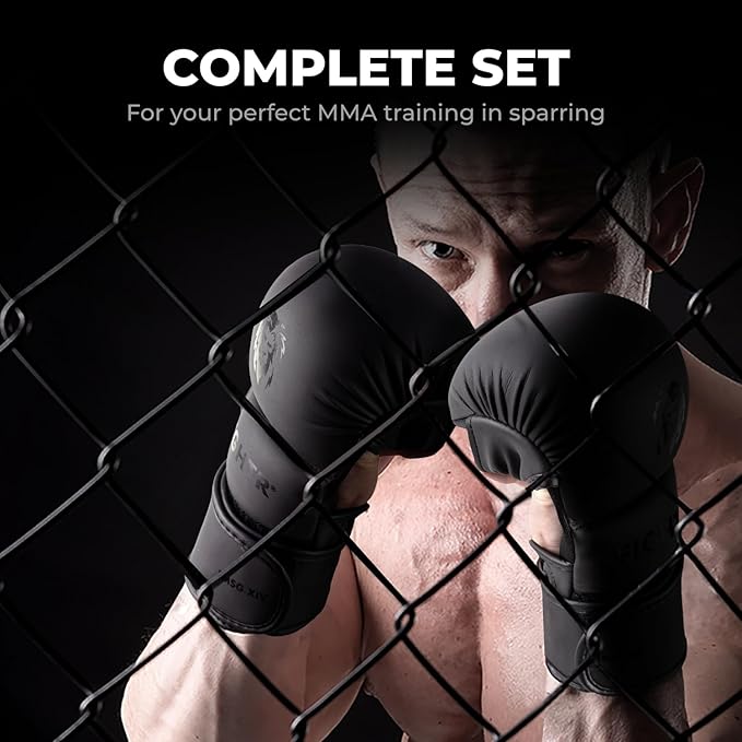 FIGHTR® MMA Sparring Gloves with Best fit for Maximum Stability | with Extra Thick Padding | for Sparring, MMA, Boxing, Kickboxing & Martial Arts | incl. Carrying Bag