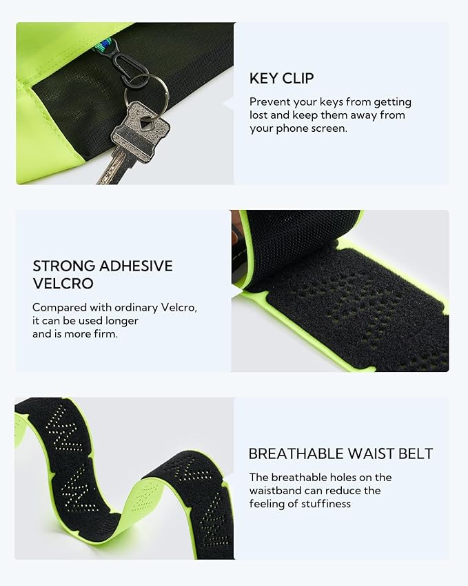 WATERFLY Running Belt Fanny Pack: Slim Waist Bag for Men Women, Workout Fitness Phone Holder for Exercise Marathon Jogging-Fluorescent Green