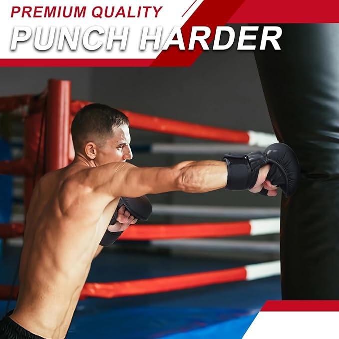 MMA Gloves for Sparring Grappling, Hybrid Open Palm Martial Arts Mitts, Maya Hide Leather Wrist Support, Fighting Combat Sports MMA Boxing Glove for Men Women Punching Bag Muay Thai Training