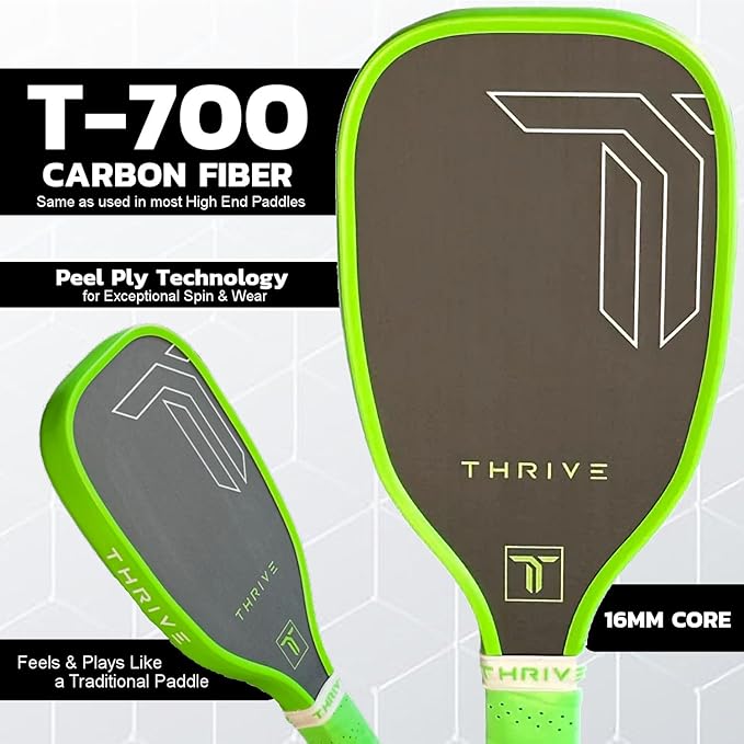 Thrive Pickleball Training Paddle Kit - Includes Trainer Paddle, 3 Fast Hands Mini Pickleballs & Paddle Eraser - T-700 Carbon Fiber, Extra Long Handle, 16mm Core