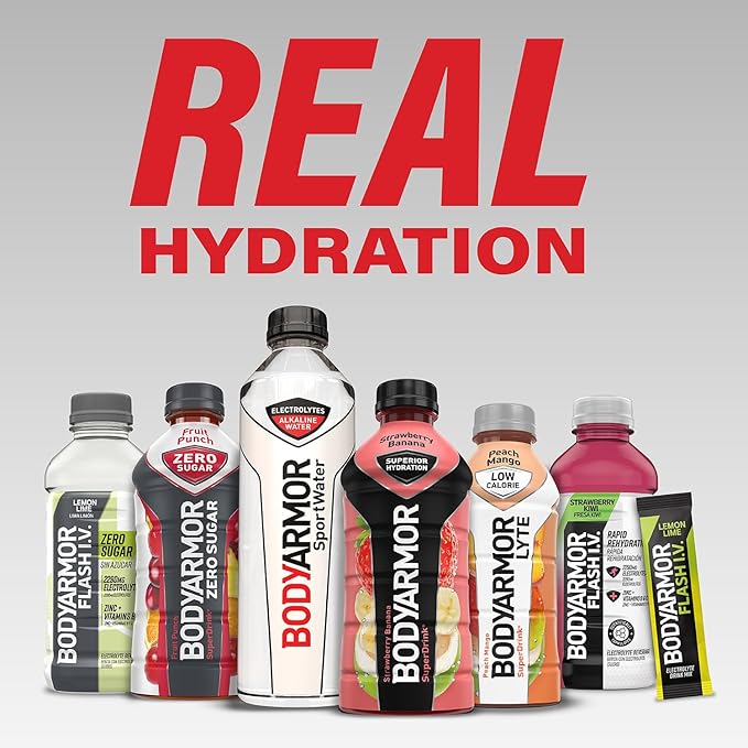 BODYARMOR Flash IV Electrolyte Packets, Strawberry Kiwi, Lemon Lime, & Tropical Punch Variety Pack - Zero Sugar Drink Mix, Single Serve Packs, Coconut Water Powder (15 Count)