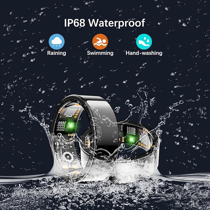 Health Tracker Ring, Smart Health Ring for Women Men with Heart Rate, Blood Oxygen, Sleep Monitor, Steps,Calories, No Subscription Fee, IP68 Waterproof Smart Ring for iphone & Android (Black, 10#)