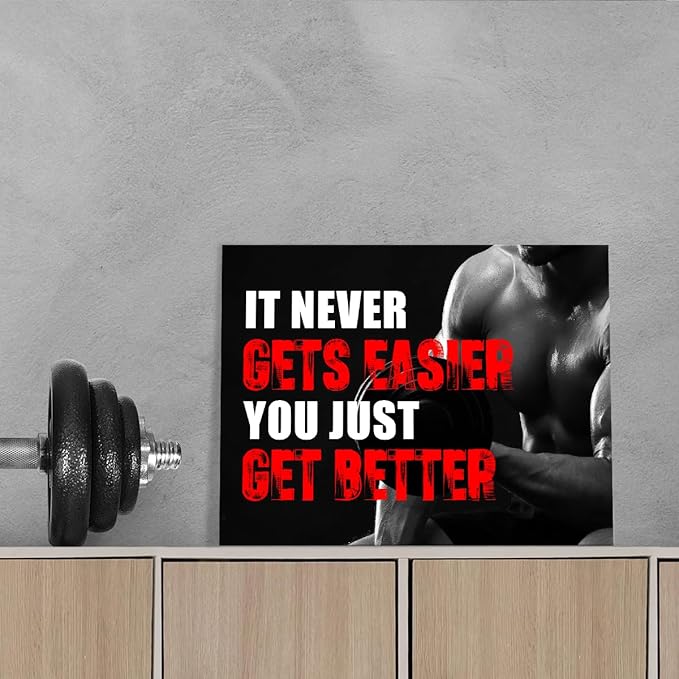 OTINGQD Inspirational Gym Wall Decor,Fitness Quotes Wall Art,It Never Gets Easier You Just Get Better Workout Canvas Wall Decor for Home Gym