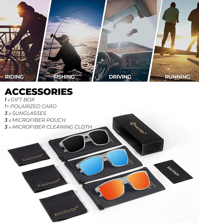 KALIYADI Polarized Sunglasses for Men, Lightweight Sun Glasses with UV Protection for Driving Fishing Golf