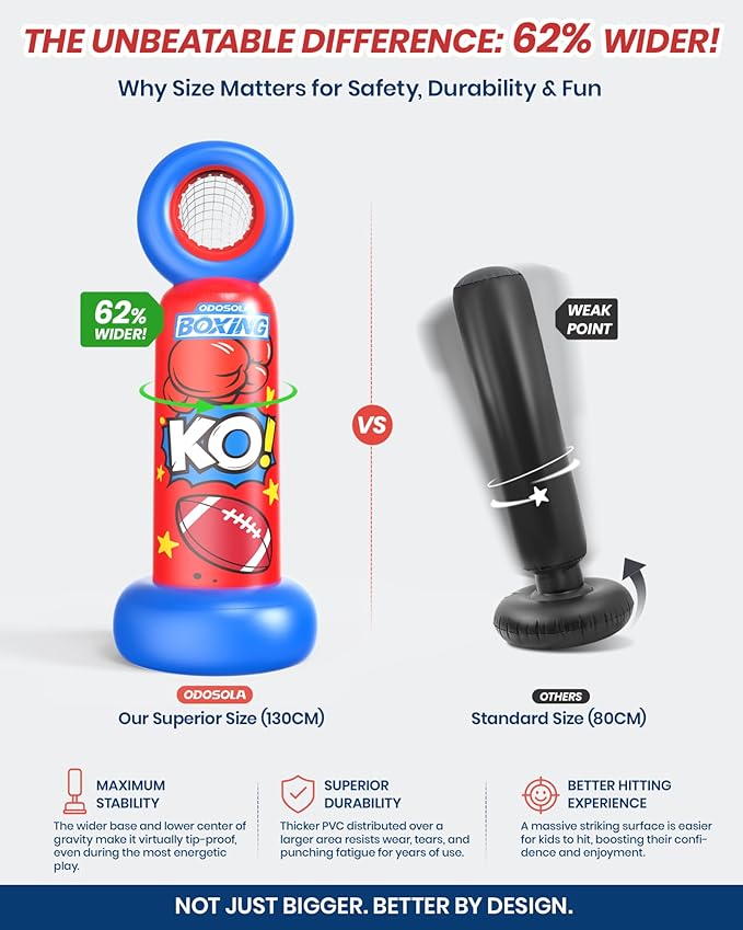 Inflatable Punching Bag for Kids, 2-in-1 Freestanding Boxing Bag with Football Toss Game, 68.8'' Heavy Duty Karate Taekwondo Toy for Boys Girls Ages 3-12, Birthday Ideas