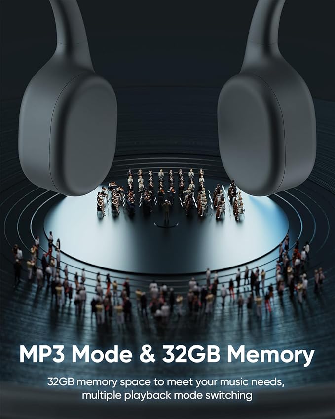 Swimming Headphones IP68 Waterproof, Bone Conduction Headphones MP3 Player Built-in 32G Memory, Bluetooth 5.4 Wireless Headset, Open Earphones Sports Suitable for Running, Cycling, Exercise