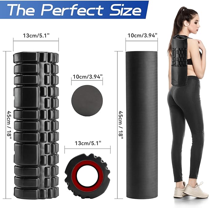 Foam Roller High Density Foam Roller Set for Deep Tissue Muscle Massage, 18" Trigger Point Fitness Exercise Massage Roller, Self-Myofascial Release for Whole Body (Black)