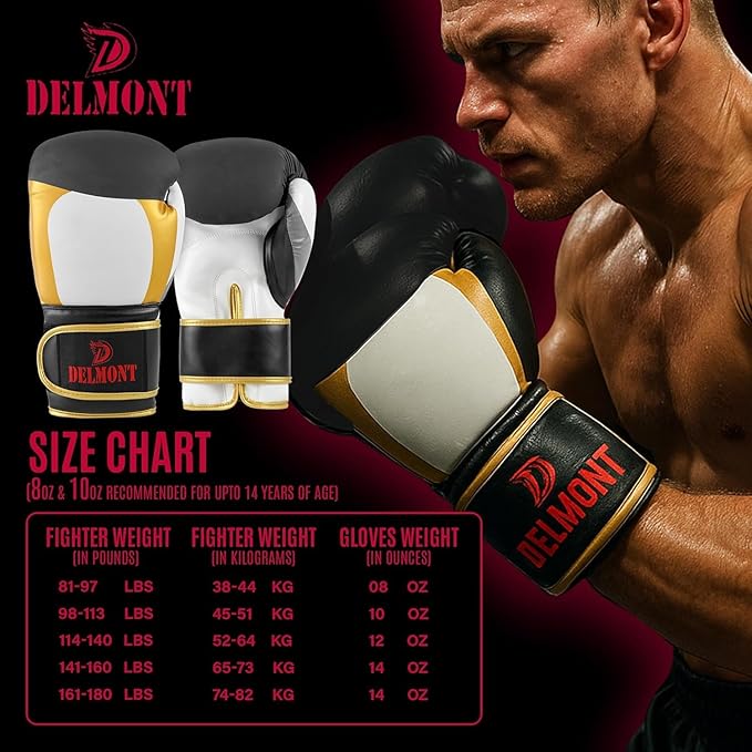 Delmont Boxing Gloves for Men and Women - Heavy Bag, Kickboxing, Sparring & Training Gloves with Multi-Layer Padding, Wrist Support & Breathable Lining - Pro Gloves for Adult Fighters & Beginners