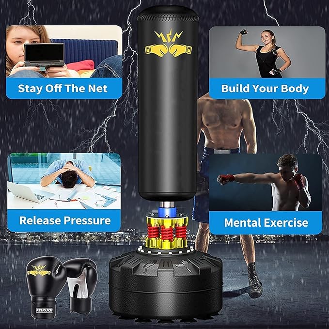 Punching Bag for Adults 70'', OKUGAFIT Freestanding Punching Bag for Adults -Suction Cup- Boxing Bag with Stand for MMA Muay Thai Fitness,Required Sand Refilling