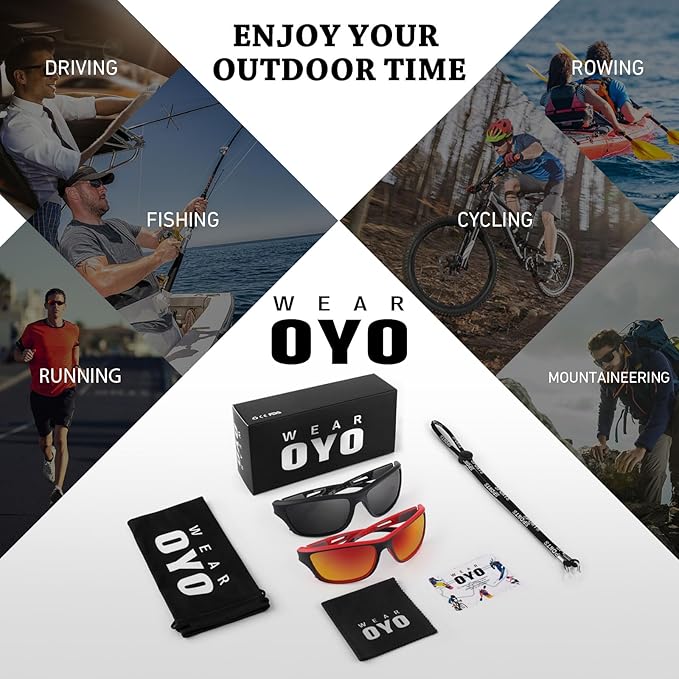 Polarized Sports Sunglasses for Men Women,Fishing Driving Rectangular Goggles UV400 Protection