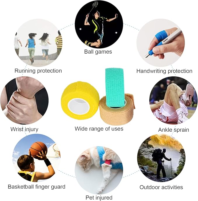 15 Pack Cohesive Wrap 1 Inch x 5 Yards Self Adherent Vet Tape for Pets, Elastic Self Adhesive Bandage Wrap for Sports, Finger, Wrist, Ankle (1 Inch, 15 Colors)