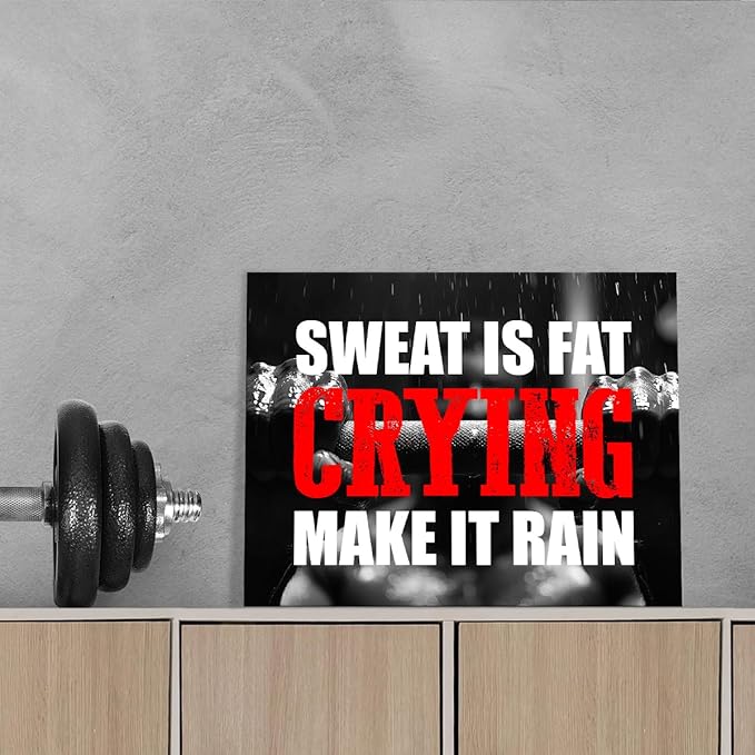 OTINGQD Inspirational Gym Wall Decor,Fitness Quotes Wall Art,Sweat is Fat Crying Canvas Wall Decor for Home Gym
