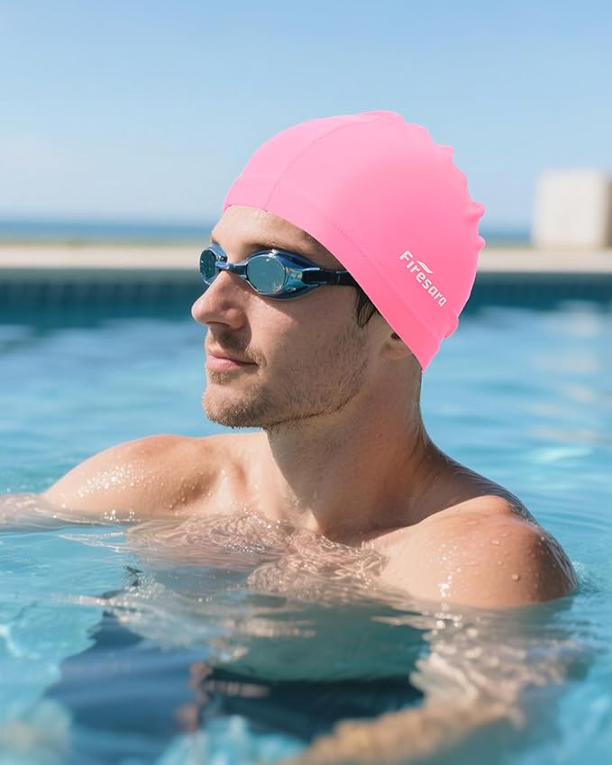 Firesara Fabric Swim Cap, High Elasticity Swimming Cap Keeps Hair Clean Breathable Fit Both Long Hair Short Hair, Swim Caps Woman Girls Men Kids One Size Hat
