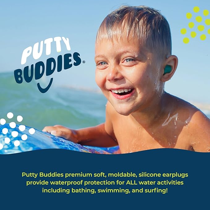 Earvolution Floating Putty Buddies Ear Plugs for Swimming - Invented by an Ear Physician - Moldable, Premium, Silicone - Floats on Water - Waterproof - Made in The USA - 3 Pack - Red/White/Blue