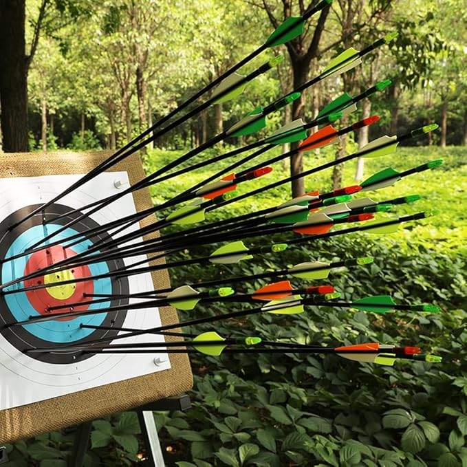 LWANO 28" Fiberglass Arrows - Archery Practice Target Arrows with Blunt Tips Durable Shaft for Youth Kids Children Beginners on Recurve&Long Bows(Pack of 12)