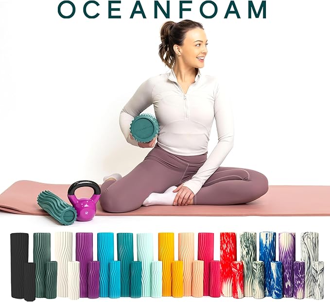Oceanfoam Ripple Travel Foam Roller (11" x 3.35") Firm Mini Foam Roller for Physical Therapy, Deep Tissue Massage, Back Pain - High Density, Ergonomic Wave Textured - Yoga, Pilates, Exercise (Jade)