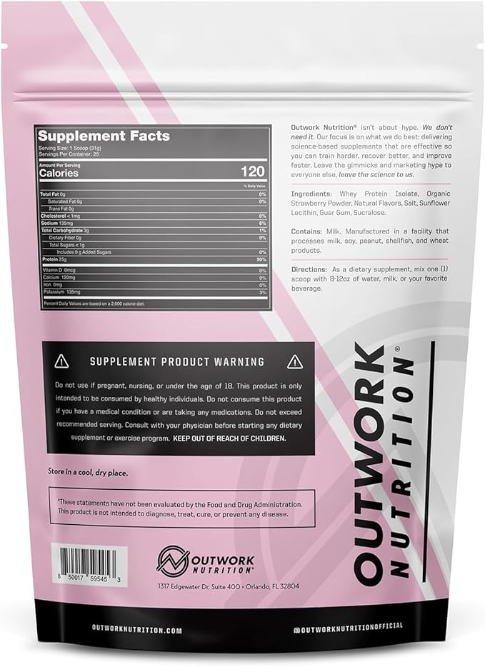 Outwork Nutrition Whey Isolate Protein Powder - Accelerates Muscle Building & Recovery - Low Lactose, Gluten-Free - Post Workout Supplement - Enhanced Protein Synthesis, Strawberry, 1.8lbs