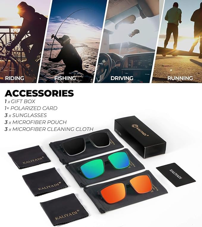 KALIYADI Polarized Sunglasses for Men, Lightweight Sun Glasses with UV Protection for Driving Fishing Golf