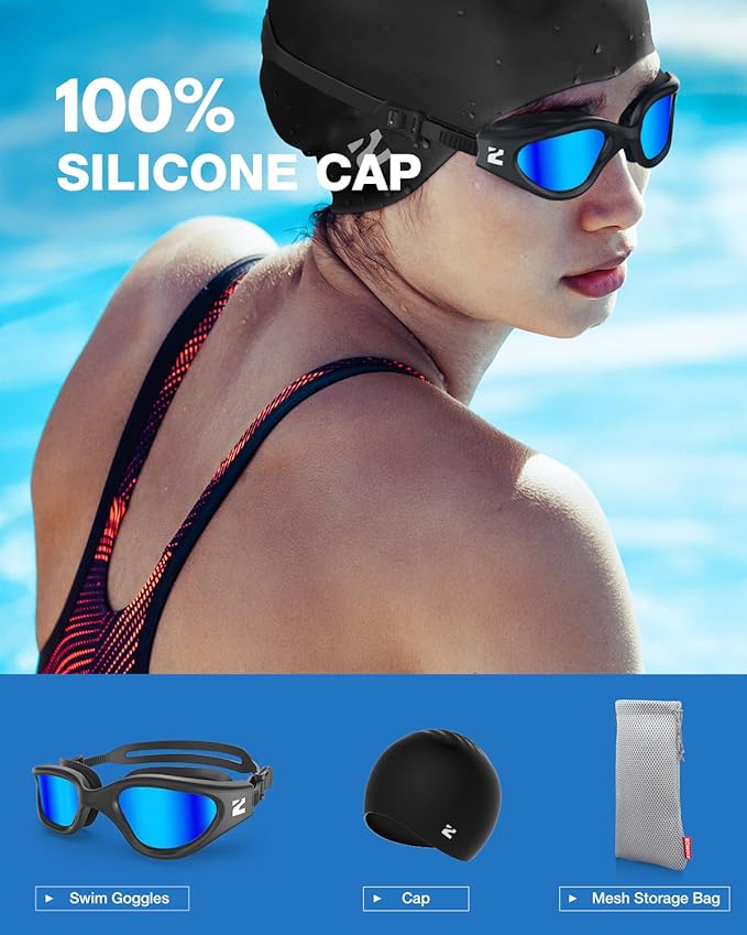 ZIONOR G1 Lite Swim Goggles with Swim Cap Comfortable Anti-fog Swimming Goggles Cap Set for Adult Men Women